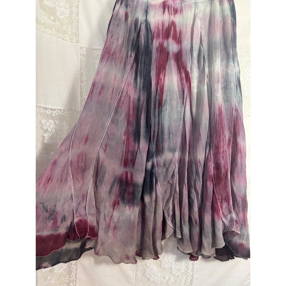 Pink Gray Tie Dye Fairy Grunge Boho Hippie Flowy Maxi Skirt Size S-M - Picture 5 of 13